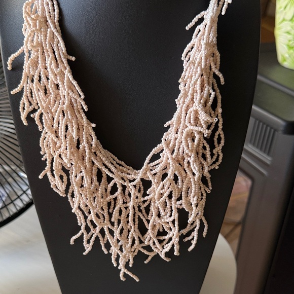 Hand-Made Light Pink Beaded Multiple Strands Boho Bib Necklace - Picture 2 of 3